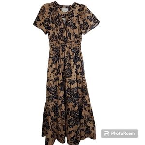 By Anthropologie Women's Somerset Maxi Dress Tan Navy Floral NWT Size Small